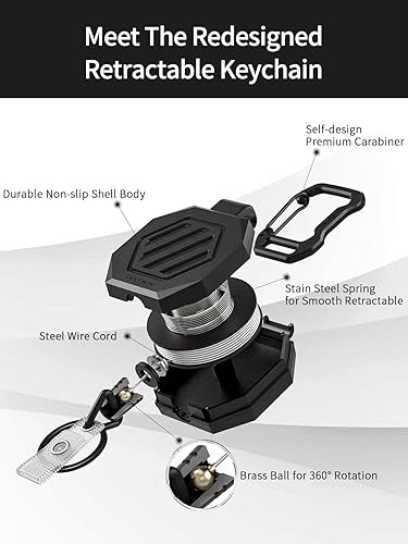 Miniatura 4 de DELSWIN Carrete deslizante de identificación con clip retráctil, llavero resistente con soporte para tarjeta de identificación, cable retráctil de
