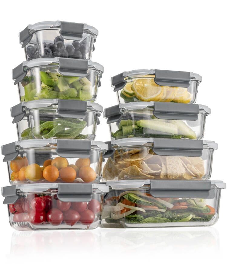 Glas-Frischhaltedosen Set für Lebensmittel,18 Teile (9Behälter, 9 Transparente Deckel) Spülmaschinen, Mikrowellen & Gefrierschrankfreundlich - Auslaufsicher, BPA-frei