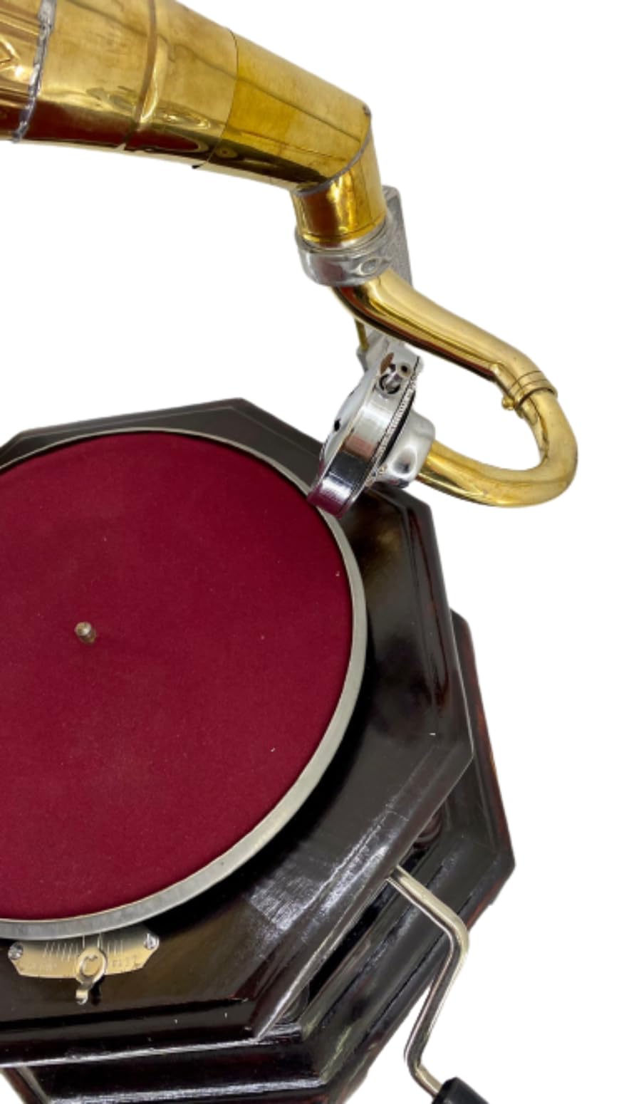 Grammofono con tromba in ottone HIS MASTER'S VOICE riproduzione ottagonale in legno artigianato Made in Italy