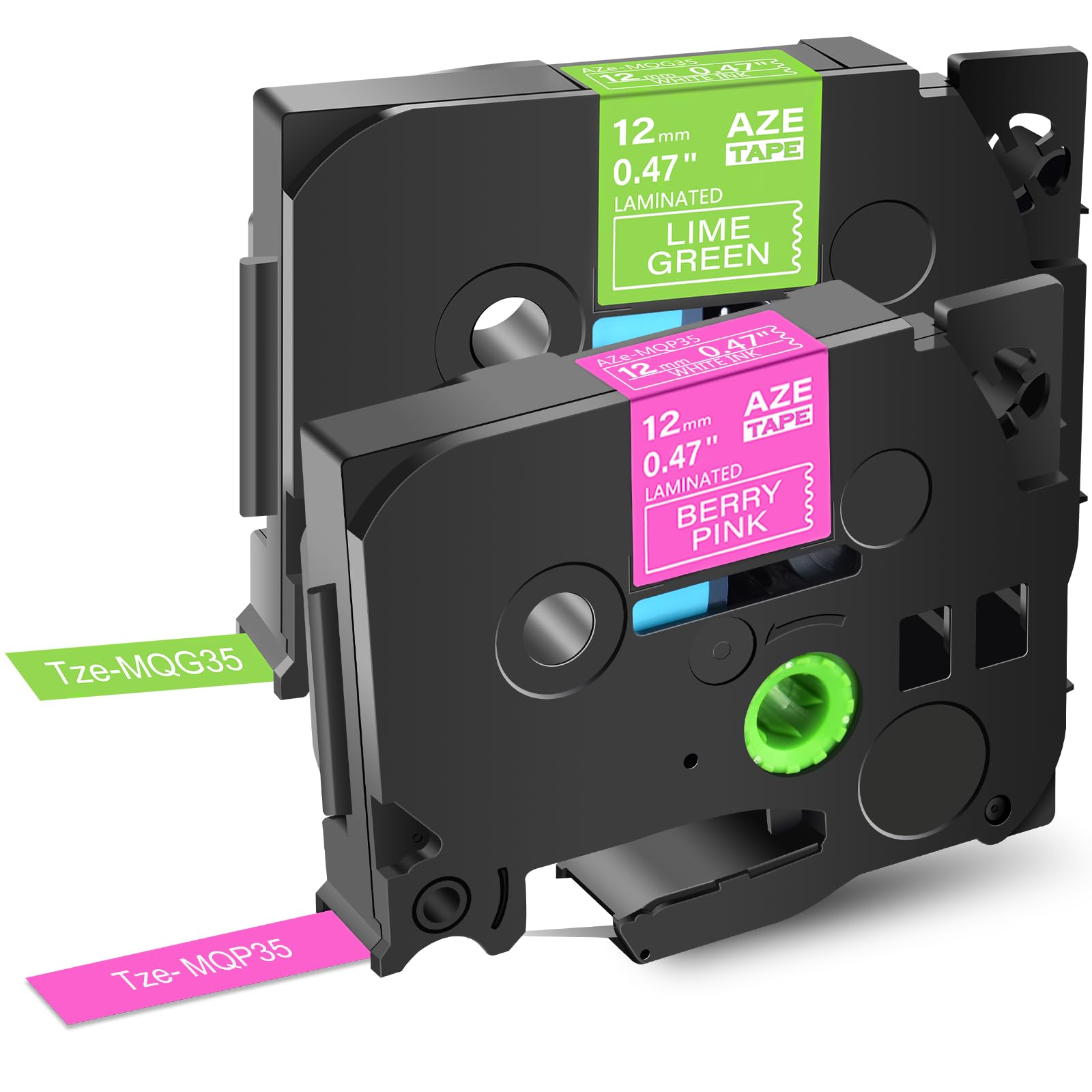 Cruxer Compatible for Brother TZe-MQP35 TZe-MQG35 White on Matt Berry Pink/Lime Green 0.47'' x 16.4ft Label Tape use in P-Touch PT-D210 D200 PT-D600 PT-D400 D400AD H110 P700BT 1230PC Printer, 2PK