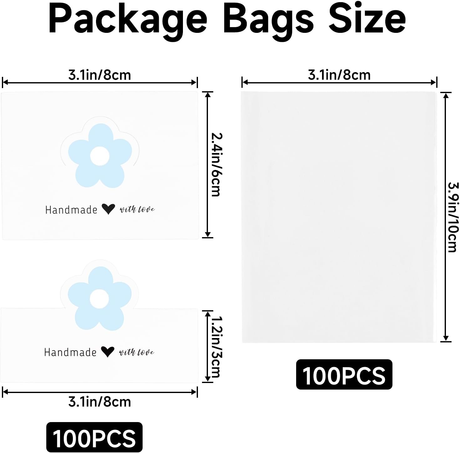 joycraft Jewelry Packaging for Small Business – 100Pcs White Bracelet Display Cards with Clear Bags, Small Handmade Jewelry Display Set for Bracelets, Key Chains, Earring, DIY Craft(Blue Flower) image 2