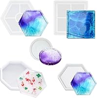 Vista 1 de Juego de 5 moldes de resina para posavasos, 5 estilos incluidos, redondo, hexagonal, cuadrado, octogonal, borde de condensación, moldes de silicona