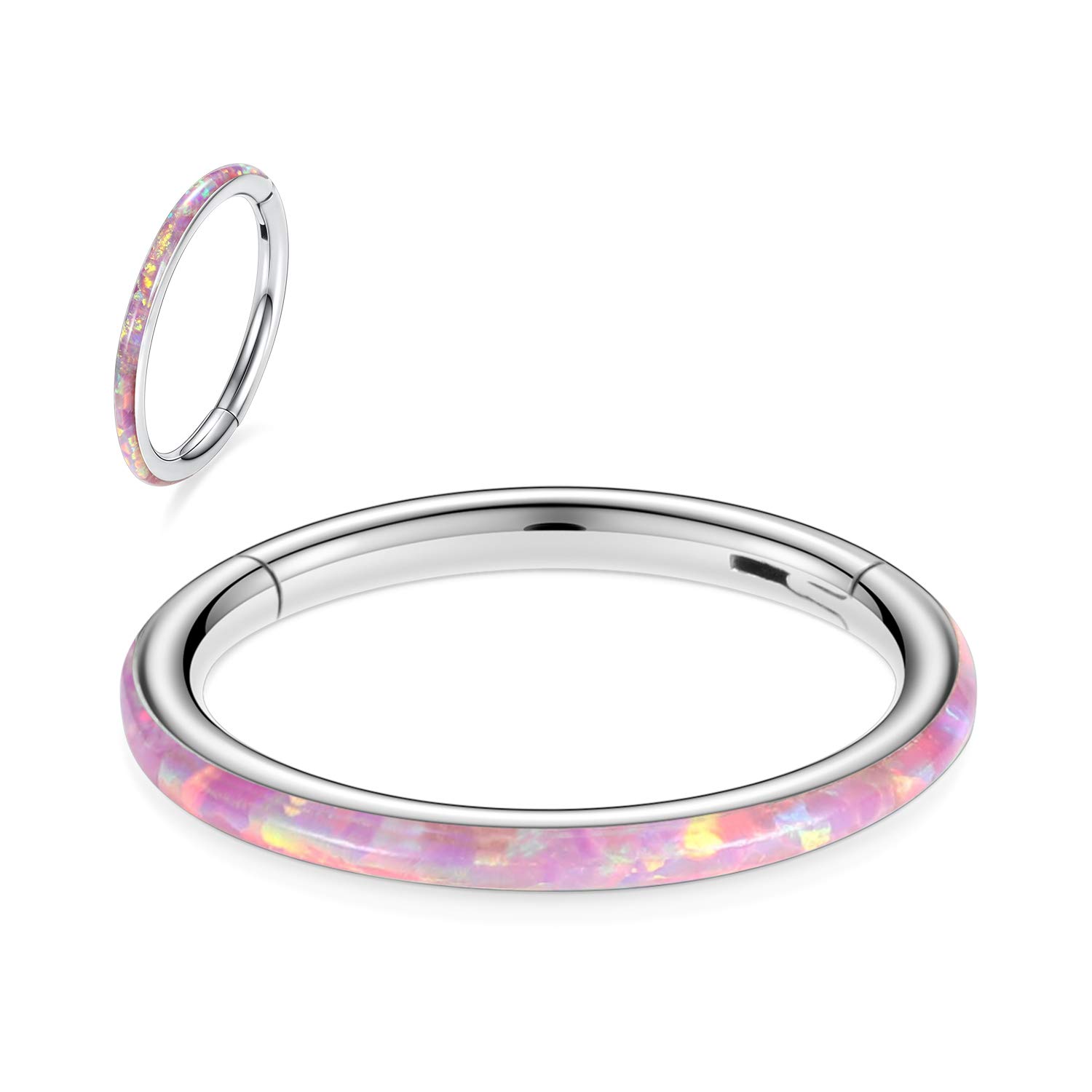 hengkaixuan CZ/Opal Nose Rings Conch Jewellery Septum Clicker 316L Surgical Steel Segment Ring Helix Cartilage Earrings Hoop Daith Tragus Rook Piercing Jewellery