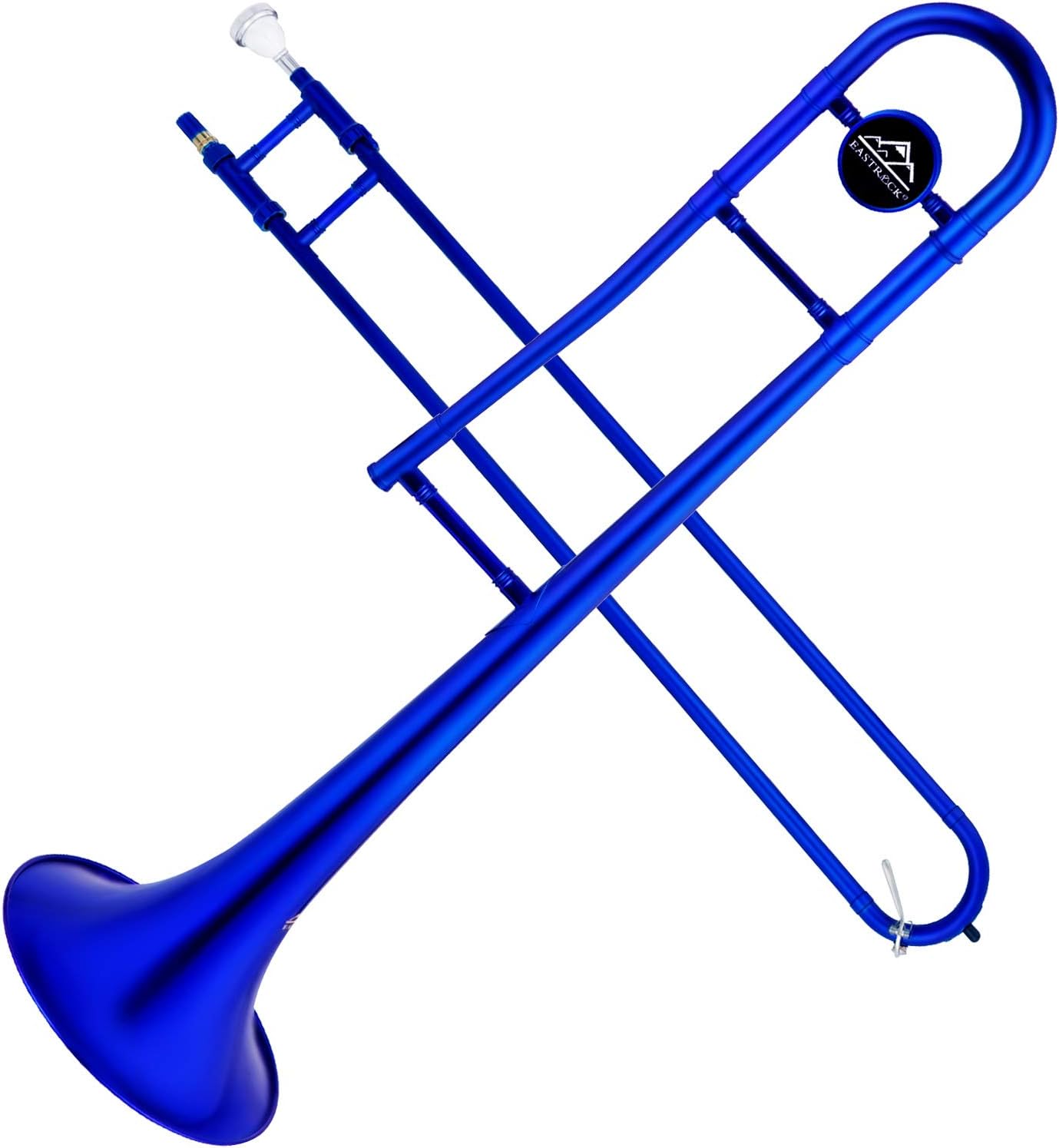 EASTROCK Bb Tenor Slide Trombone, B Flat Brass Plated Trombone Instrument for Beginners Students with Hard Case, with Mouthpiece, White Gloves (12.5mm/200 mm), Blue