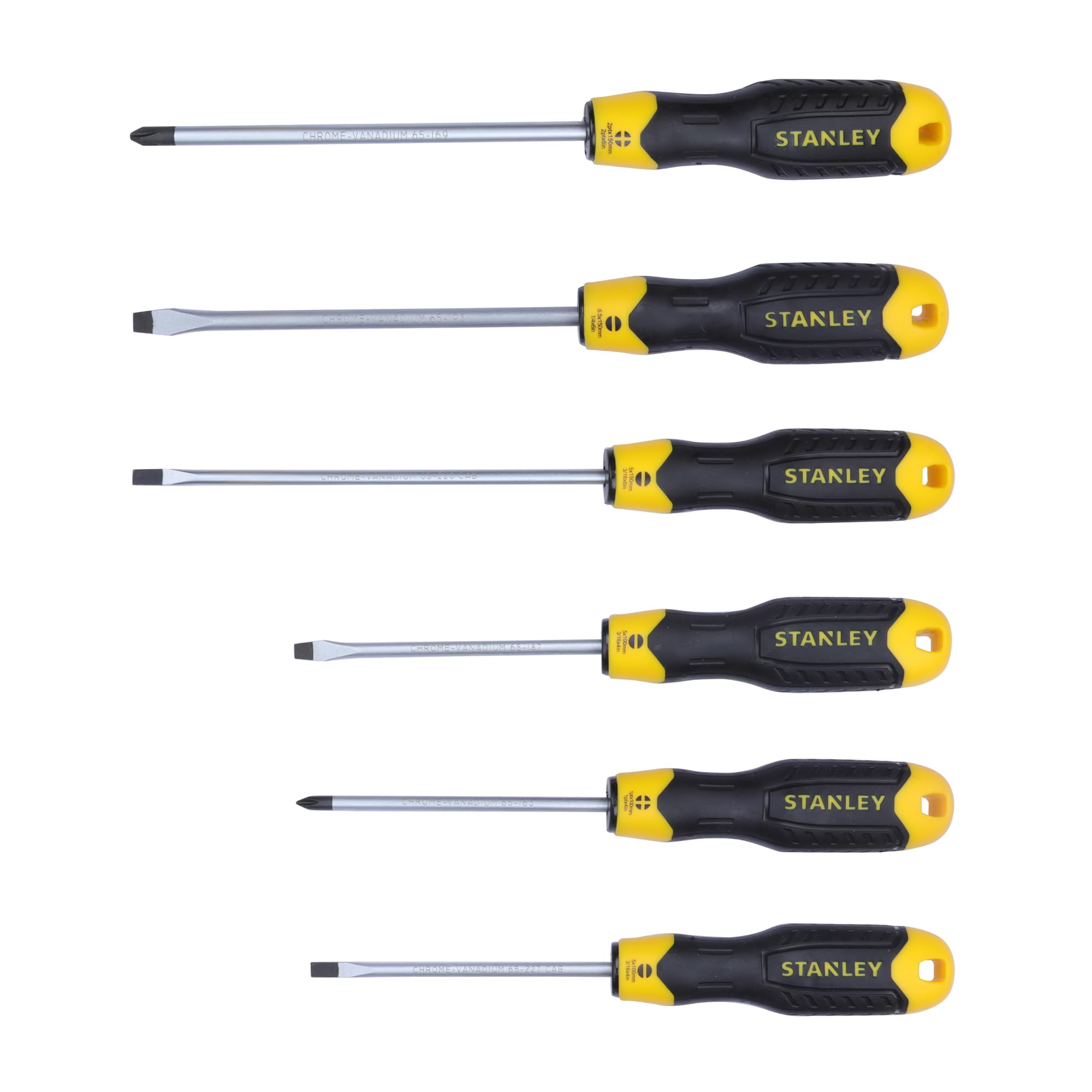 STHT65242-8 6-Piece Cushion Grip Screwdriver Set for Home, DIY, Professional & Industrial Use Ideal for Carpentry, Construction, Mechanical, Electrical & Plumbing Tasks, YELLOW & BLACK