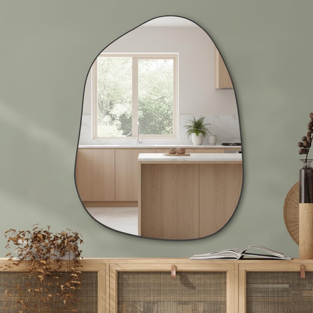 12x18 Inch Black Irregular Asymmetrical Wall Mirror – Modern Wooden Frame, Decorative Wall-Mounted Mirror for Bathroom, Bedroom, Living Room & Entryway-image-34