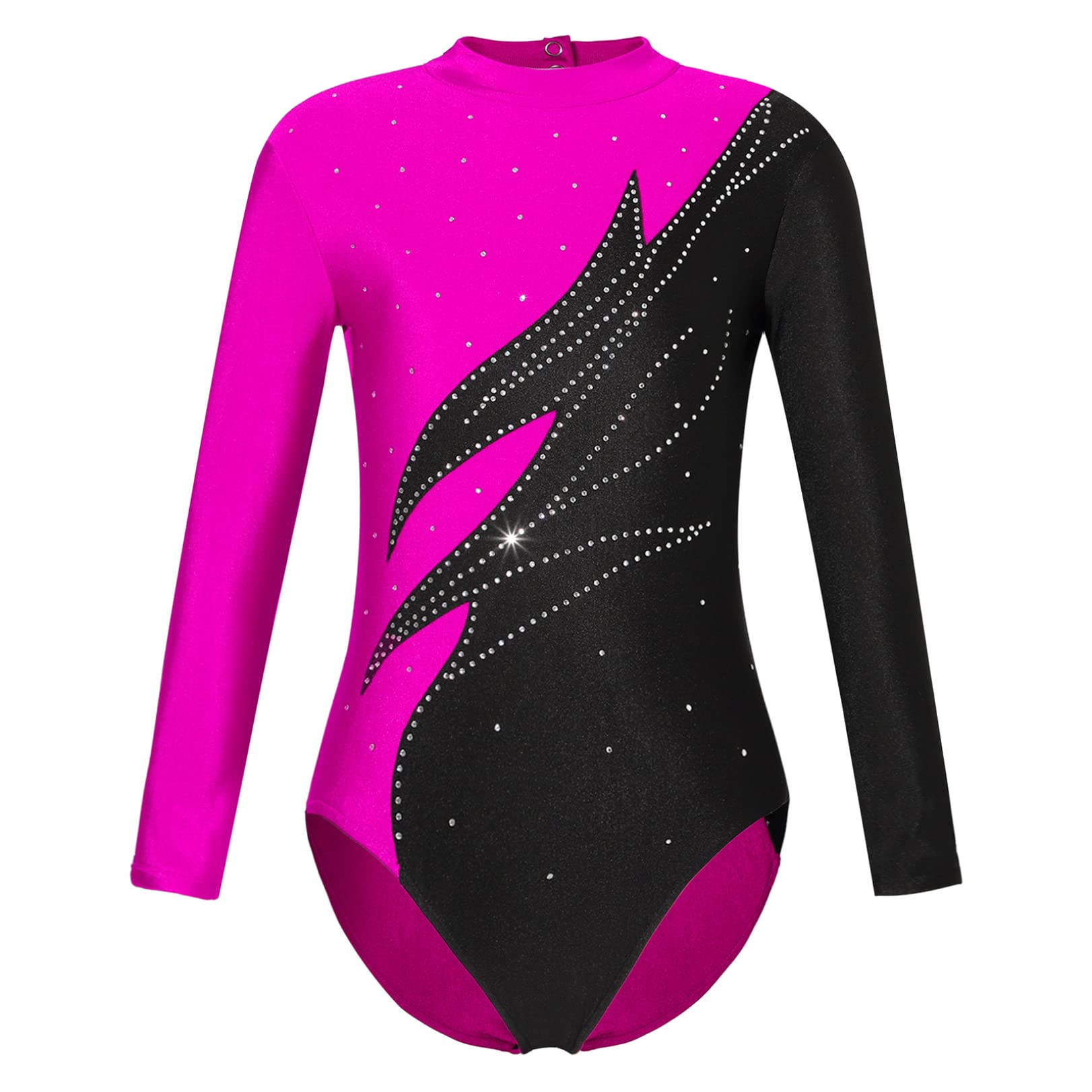 JEATHA Mädchen Glänzend Gymnastik Leotards Ballett Trikot Body Langarm Turnbody Tanz-Body Stehkragen Gymnastikbody Ballettbody Gymnastikanzug