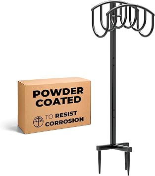 Idzo Steel Garden Hose Reel Stand with Powder Coated Finish, 150 lbs Load Capacity, 3 Stable Anchors for Outdoor Use