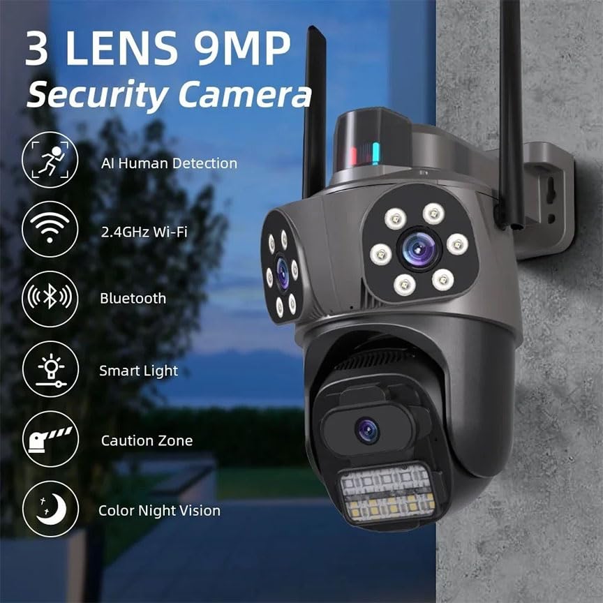 Telecamera IP 8MP 4K esterno WiFi PTZ 3 obiettivo doppio schermo 8X zoom CCTV Applicazione ICSEE