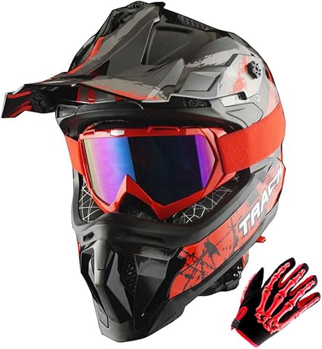 Miniatura 10 de 1Storm - Casco de motocross para adulto ATV Dirt Bike BMX MX Downhill Mountain Helmet Track Style JH601; paquete de casco negro mate + gafas +