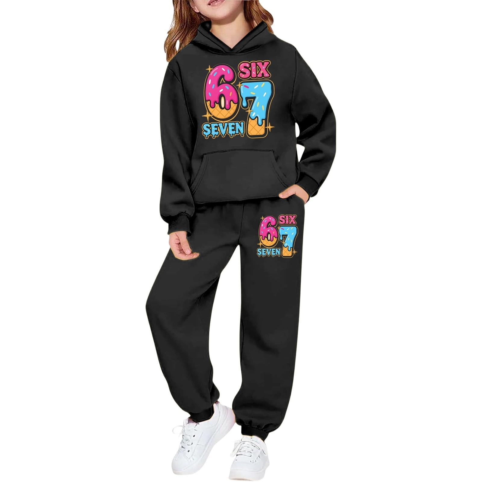 Six Seven - Traje deportivo para niños, unisex, 2 piezas, informal, de dos piezas, sudadera con capucha y pantalón, sudadera de invierno Harajuku de manga larga, chándal deportivo, para niñas y niños