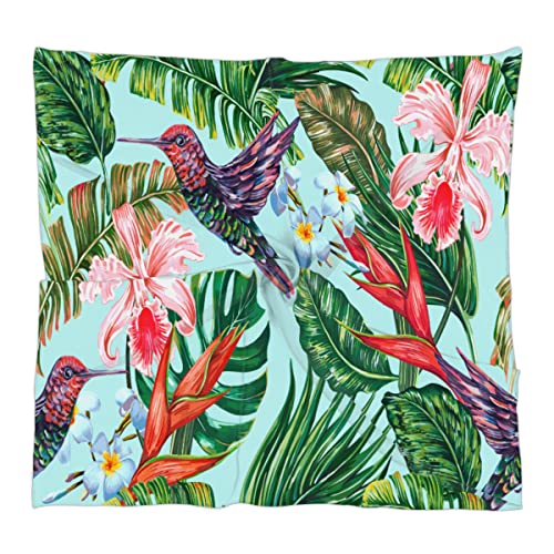 Jungle Hummingbird Square Silk Hair Scarf for Women, Lightweight Summer Head Scarf for Girls Wedding Travel Yoga Handkerchief Shawl Sunscreen Scarves Hair Accessories 23.6 Inches
