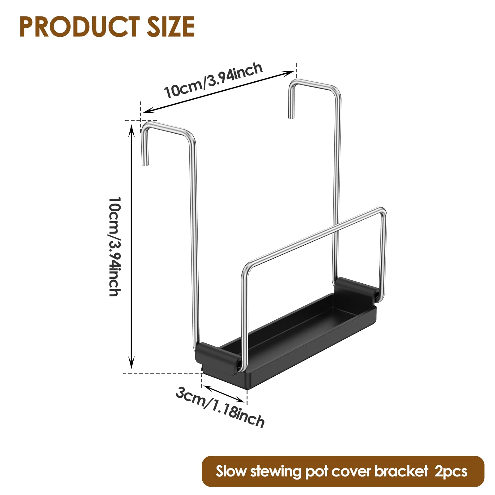 2 Pack Slow Cooker Lid Holder for Cooking, Kitchen Crock Pot Lid Holder, Free Pot Lid Organizer Fits Slow Cookers Stainless Steel Pot Lid Rack with Silicone Sink to Keep Countertop No Mess (Black)