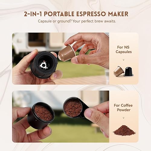 Miniatura 5 de Máquina de café expreso portátil con batería de 9600 mAh, diseño ultraligero, cafetera apta para viajes, autocalentamiento de 20 bar con cápsulas NS
