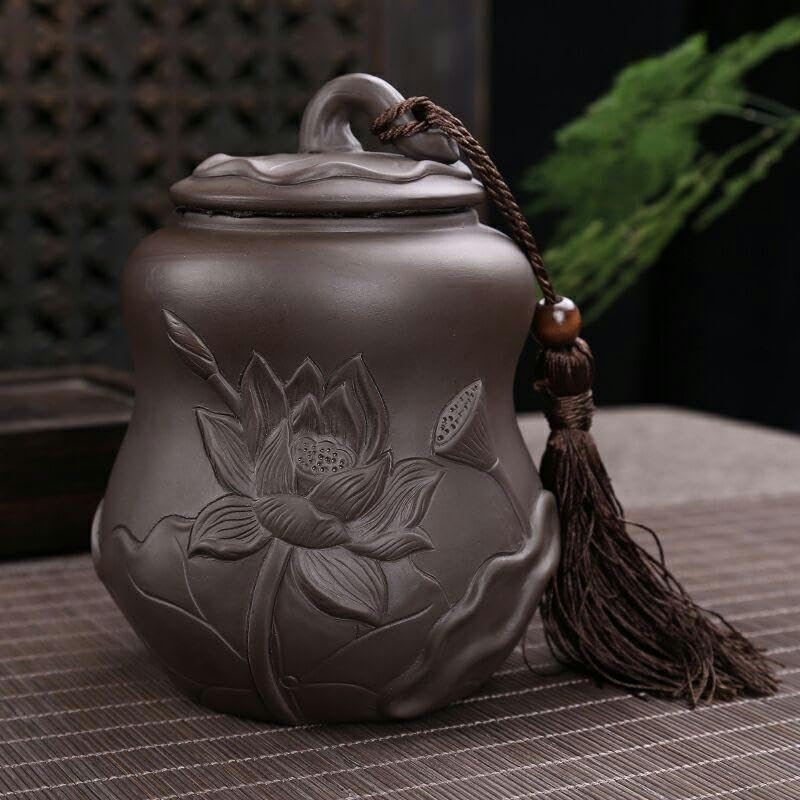 14 * 10CM Barattoli in Ceramica di Loto con Coperchi Barattoli ermetici in Ceramica per tè e caffè Barattoli per Zucchero in Porcellana Vintage in Argilla Viola
