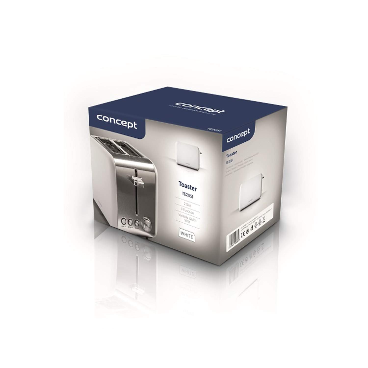 CONCEPT Hausgeräte TE2051 Tostadora de acero inoxidable con ranura ancha de 36 mm, 2 cámaras de tostado, temporizador electrónico, 950 W, mate (blanco)