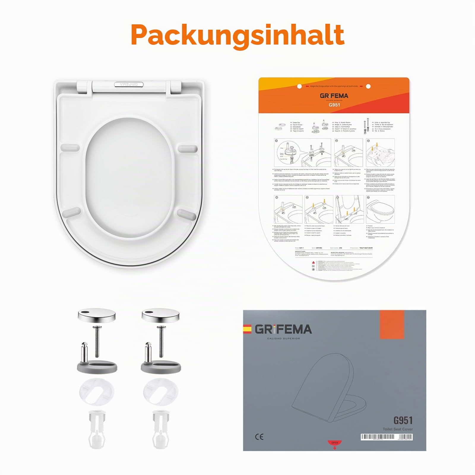 GRIFEMA G951 Toilettensitz, WC Sitz D Form mit Absenkautomatik