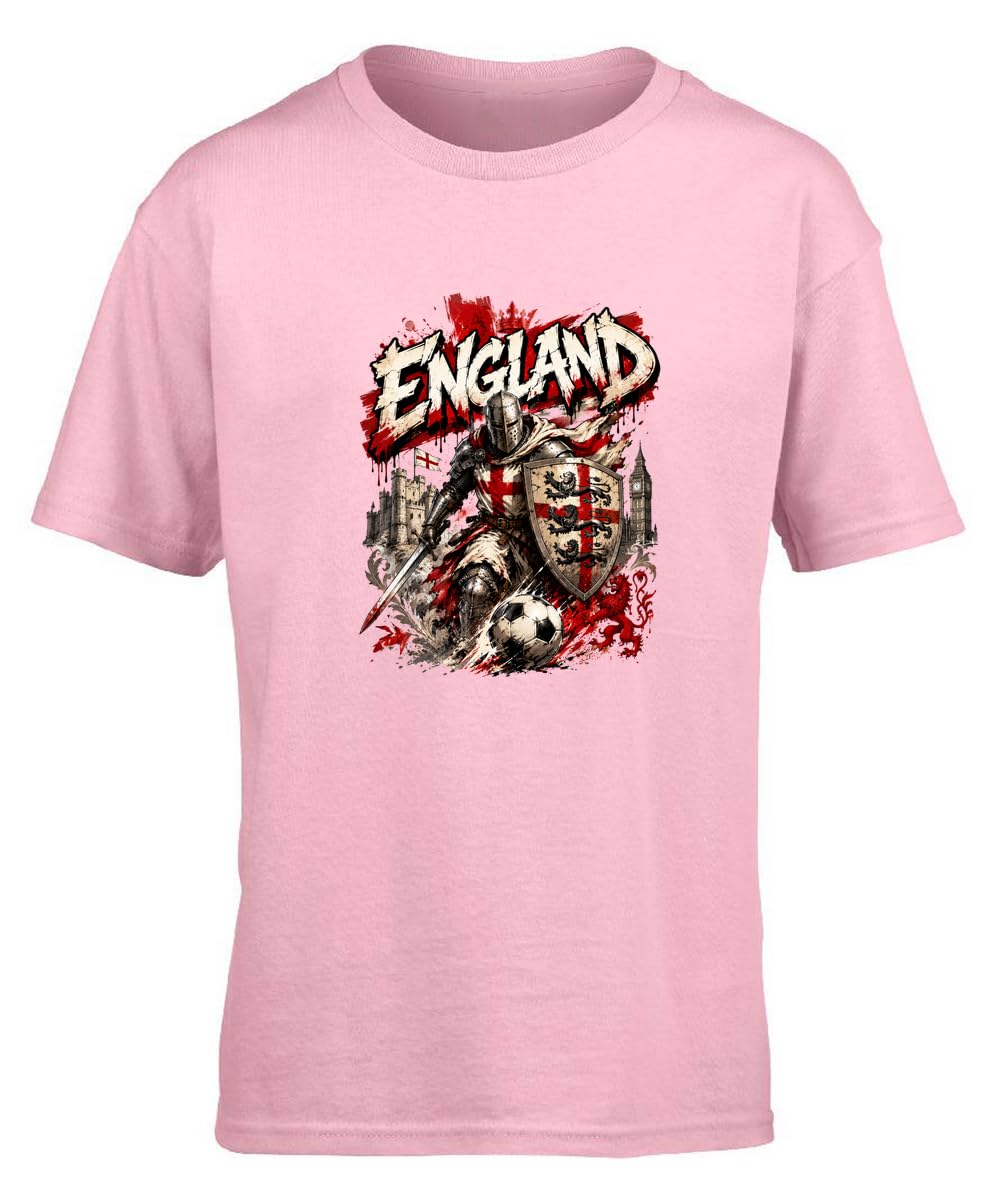 Hippowarehouse England Football Fan Three Lions English Medieval Knight International Tournament Kids Children's Short Sleeve t-Shirt 9-11 Years Pink