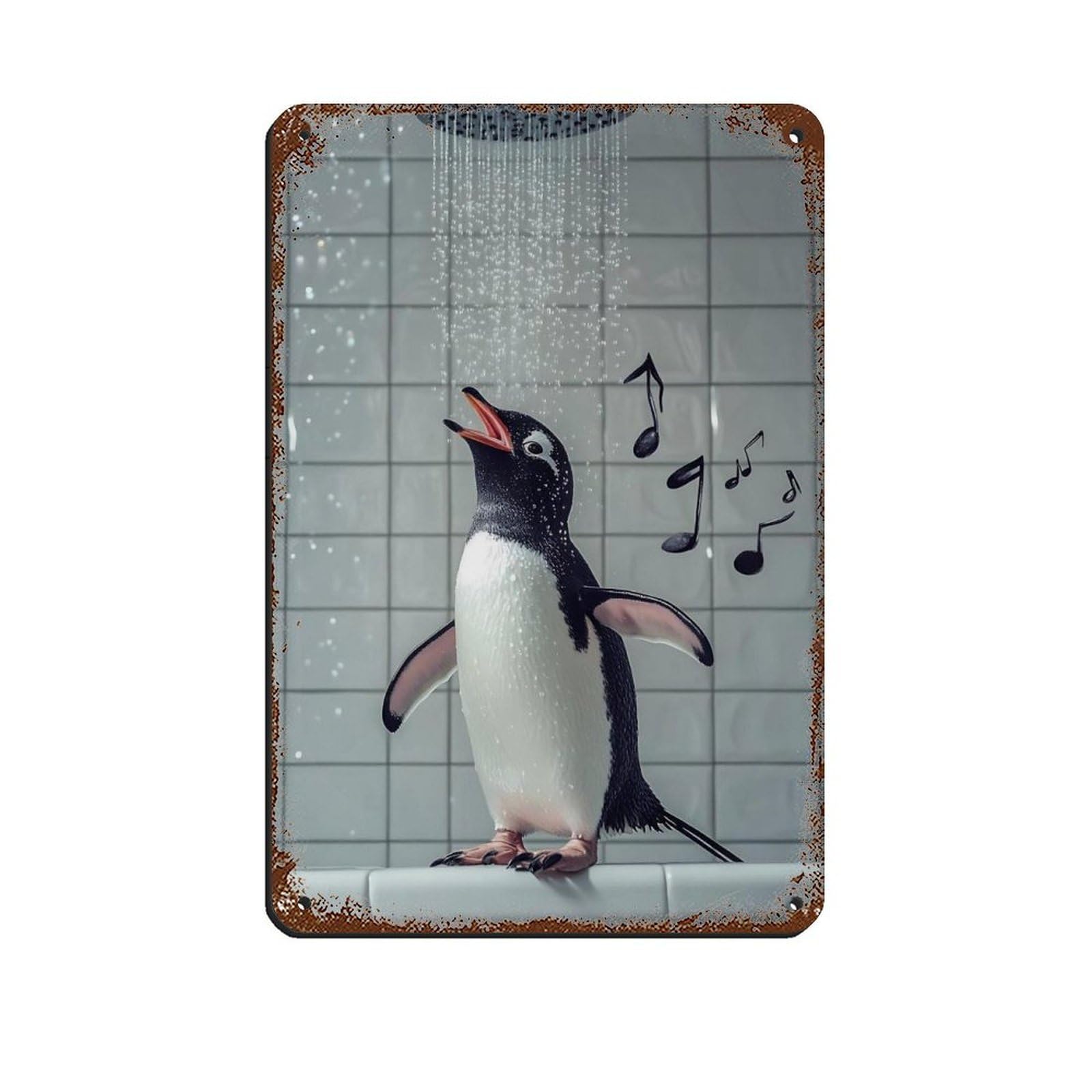 Lxwnze 20L X 30W Cm Singing Penguin, Fun Bathroom Decor Tin Sign Vintage Metal Pub Club Cafe Bar Home Wall Art Decoration Poster Retro 8X12inch(20X30cm)