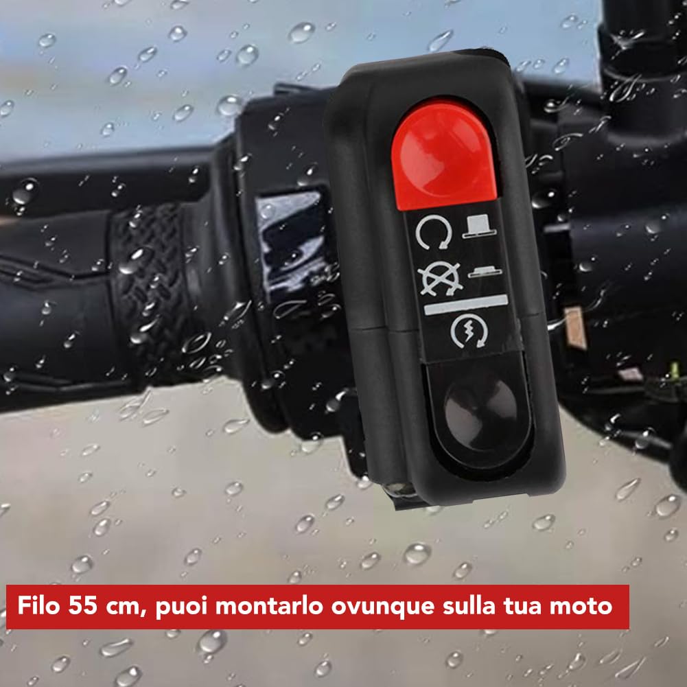 Interruttore Manubrio Moto 12V 7/8 Pollici Pulsante Arresto Motore Accensione per Scooter ATV