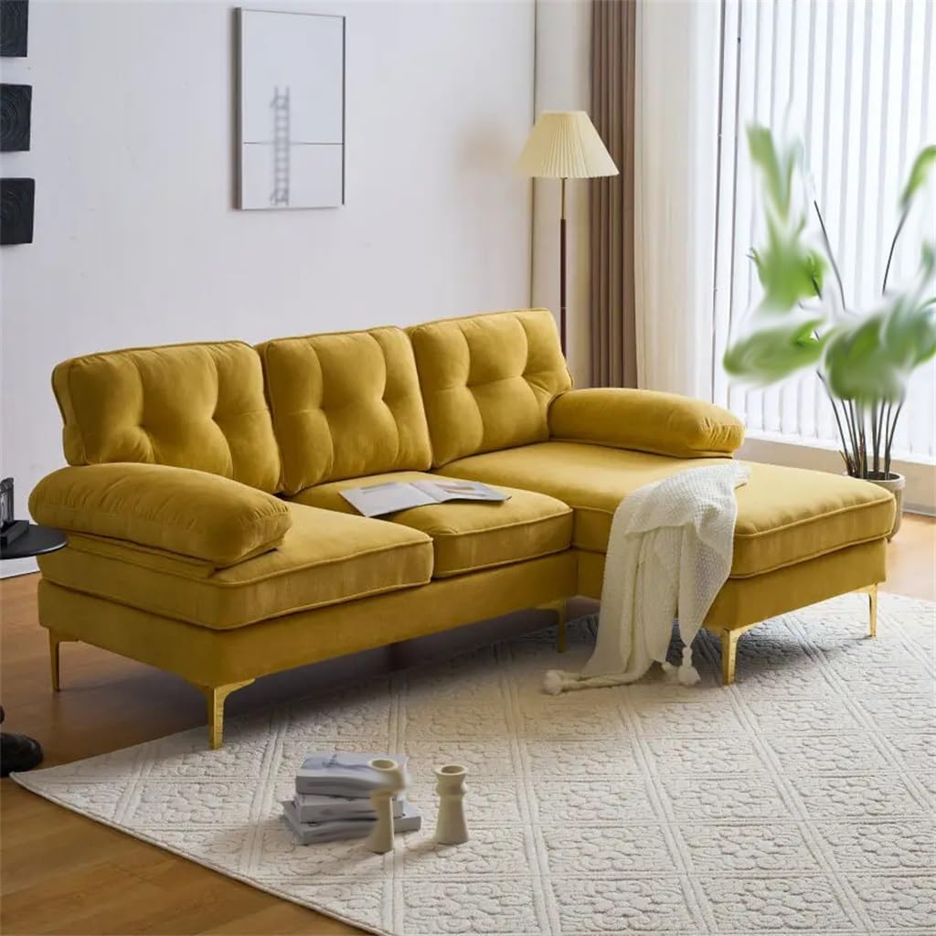 83" Sectional Sofas Couches Velvet L Shaped, Sofa Comfortable for Living Room, Bedroom,Apartment,Yellow