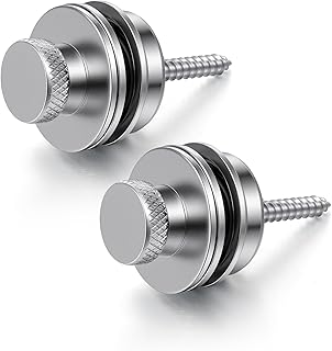 2 Pack Guitar Strap Locks, Electric Guitar Bass Security Straplocks Heavy Duty Security Metal Flat Round Head Design Easy Install Quick Release for Electric Acoustic Guitars Bass (Silver)
