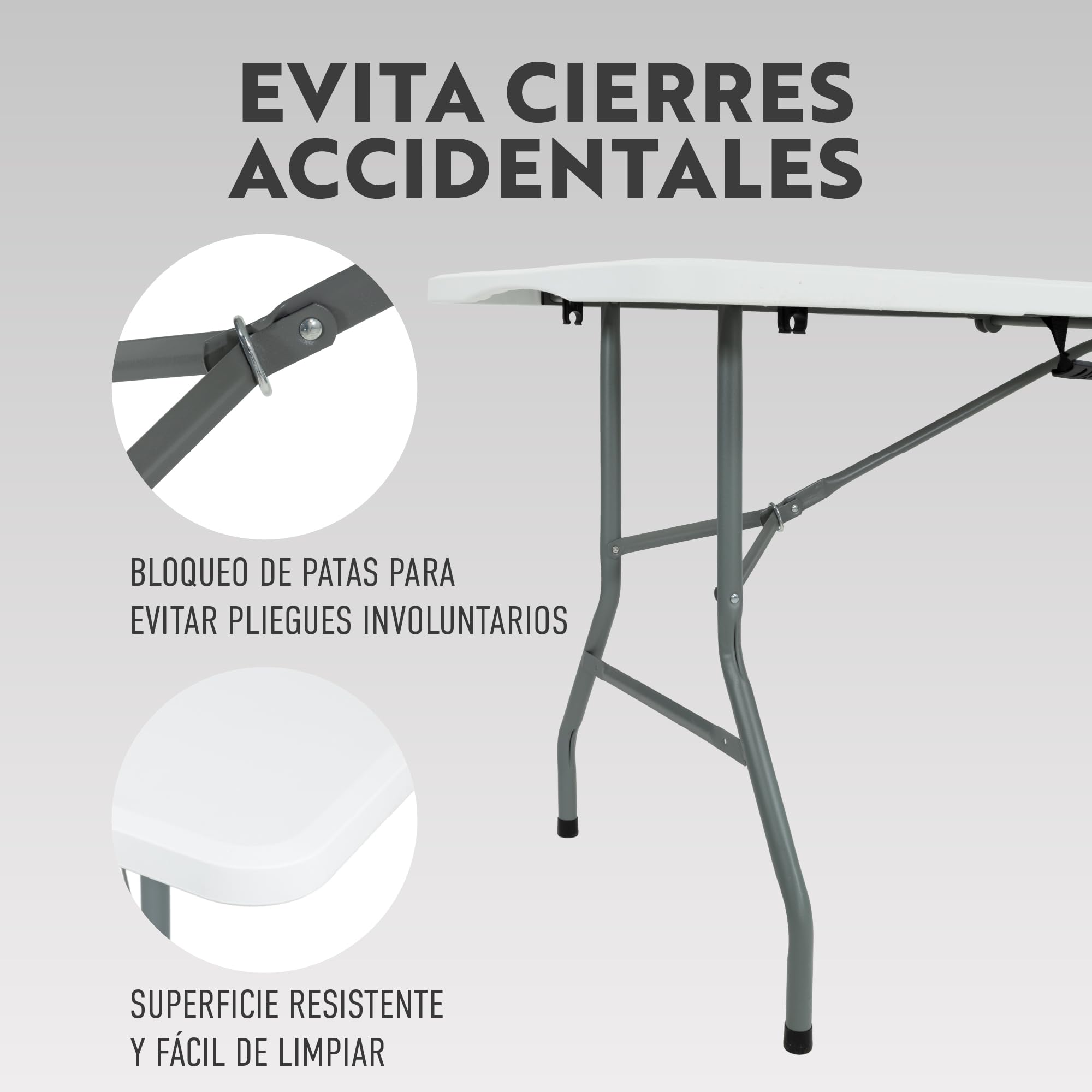 Mesa Plegable portátil de 180x70x74 cm | Mesa de Camping con Estructura metálica y Tablero HDPE Resistente | Capacidad 6/8 Personas, Carga 150 kg | Plegable con asa de Transporte