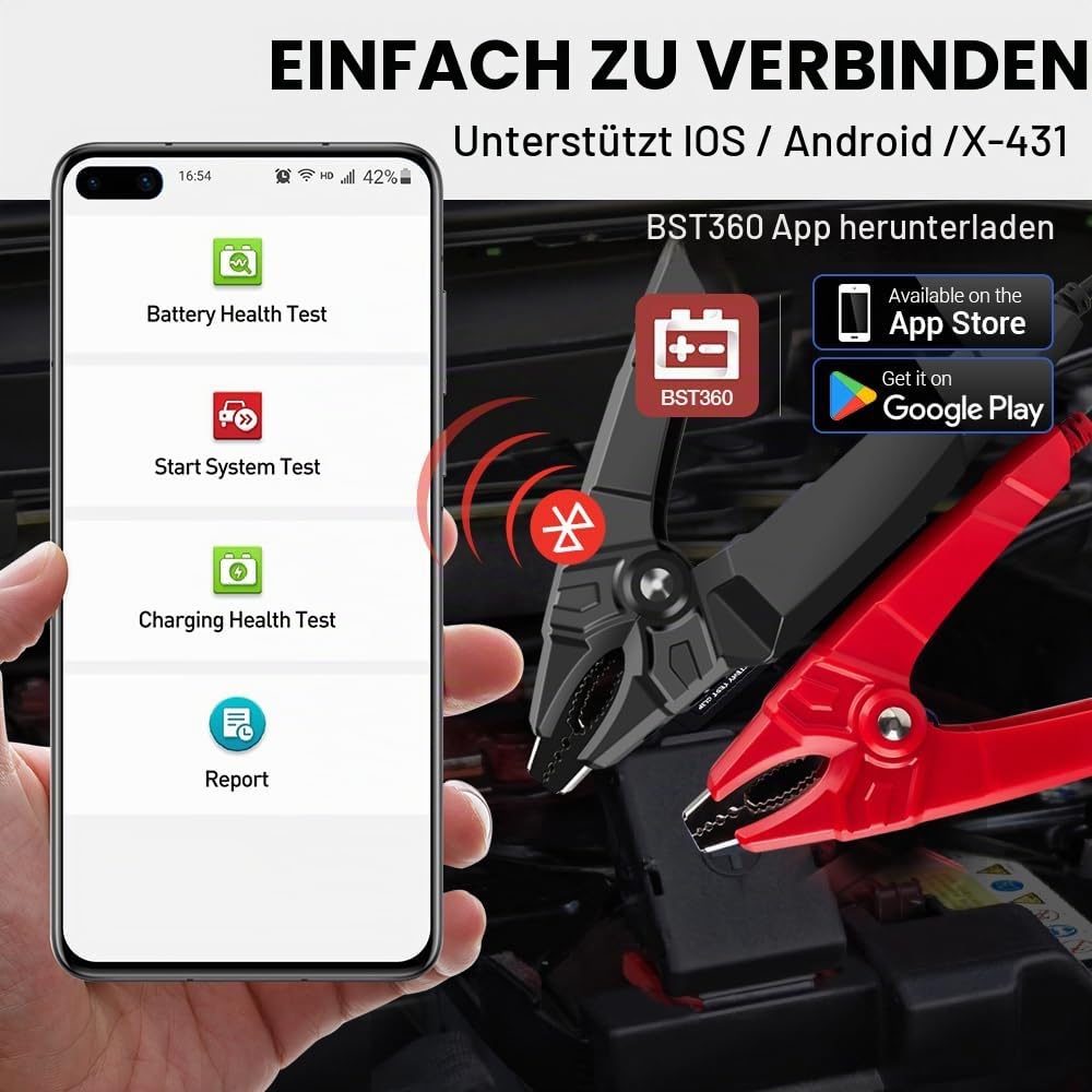 LAUNCH BST360 6V 12V Auto-Batterie-Tester, Bluetooth-Batterie-Ladungstester Ladekurbel-System-Analysator für Android/iPhone/Launch X431, 100-2000 CCA Lichtmaschine Tester Voltmeter
