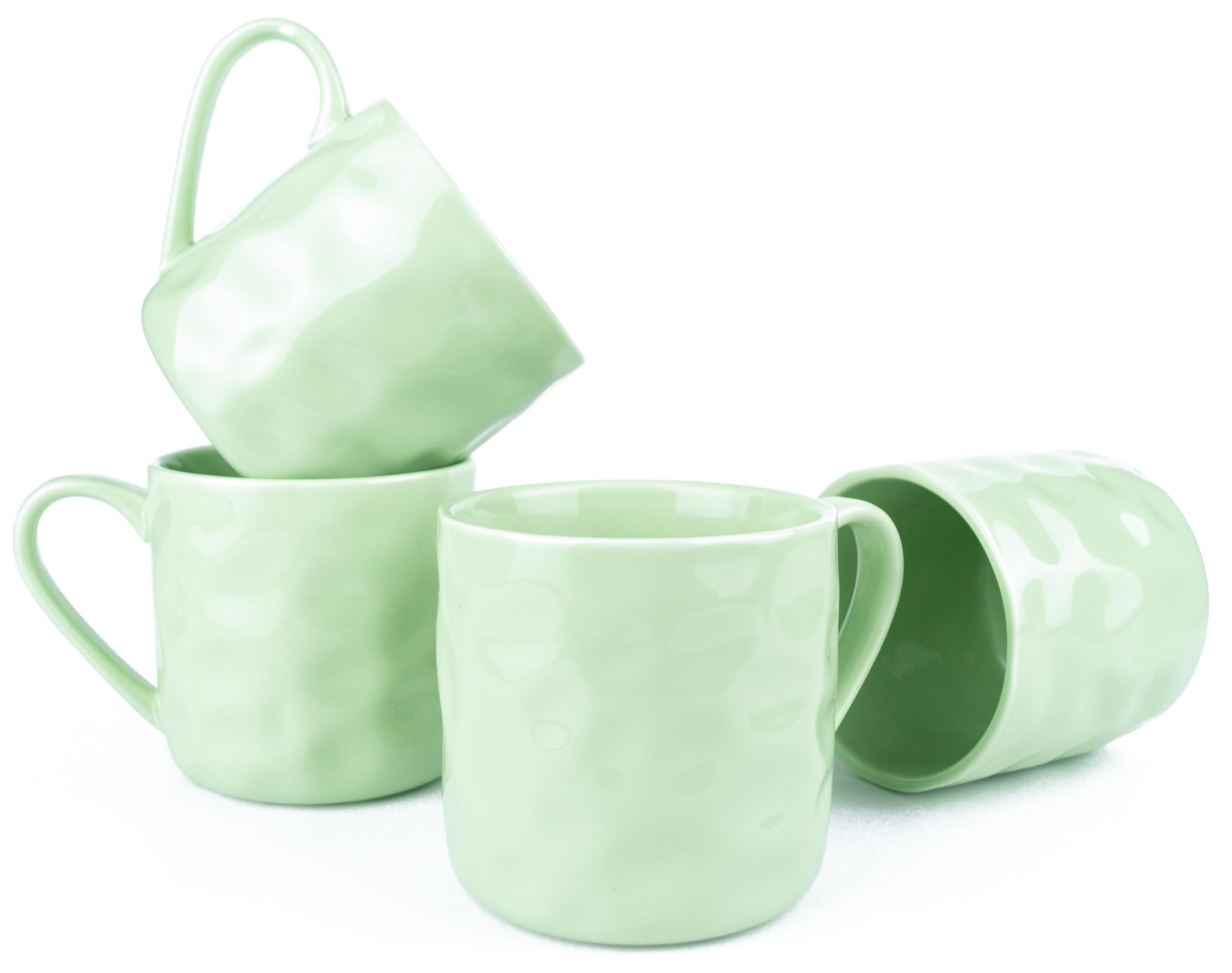 VI N VI Juego de 4 tazas de café de cerámica verde de 14 onzas, tazas de cerámica duraderas con asas para bebidas calientes y frías: café, té, leche, cacao, aptas para microondas y lavavajillas, idea