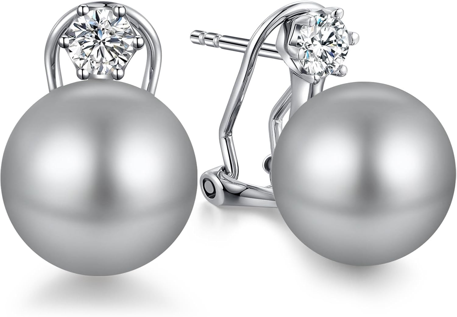 Large Pearl Stud Earring, 925 Sterling Silver Cubic Zirconia Pearl Earring for Women, 10MM-12MM Pearl Jewelry Gift for Women