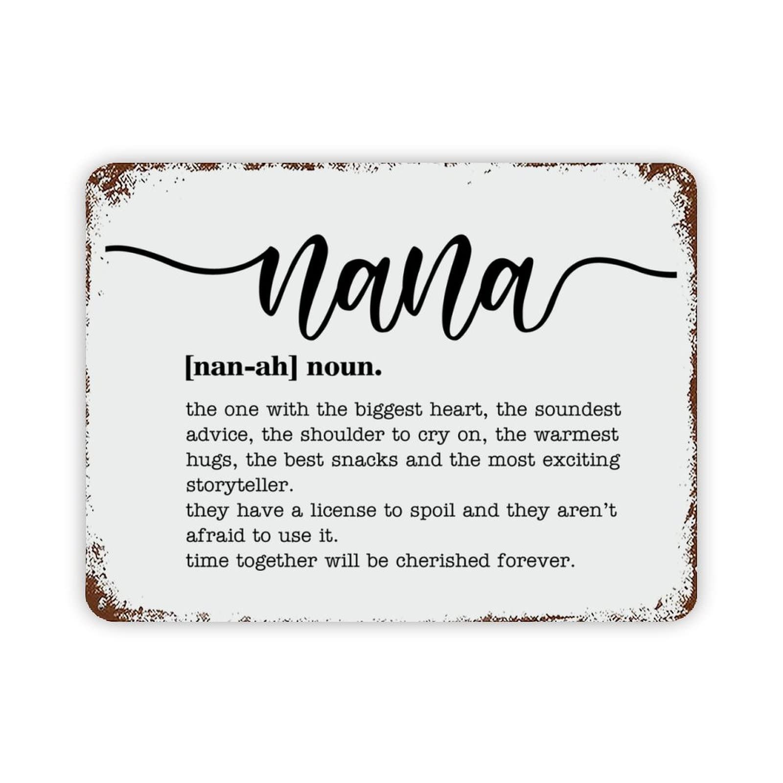 ENEDNATE Nana Definition Dictionary Word Meaning Vintage Man Cave Metal Sign with Saying 12"x16" Decorative Aluminum Tin Sign for Indoor Outdoor Kitchen Bar Restaurant Cafe Pub Wall Art Decor Poster