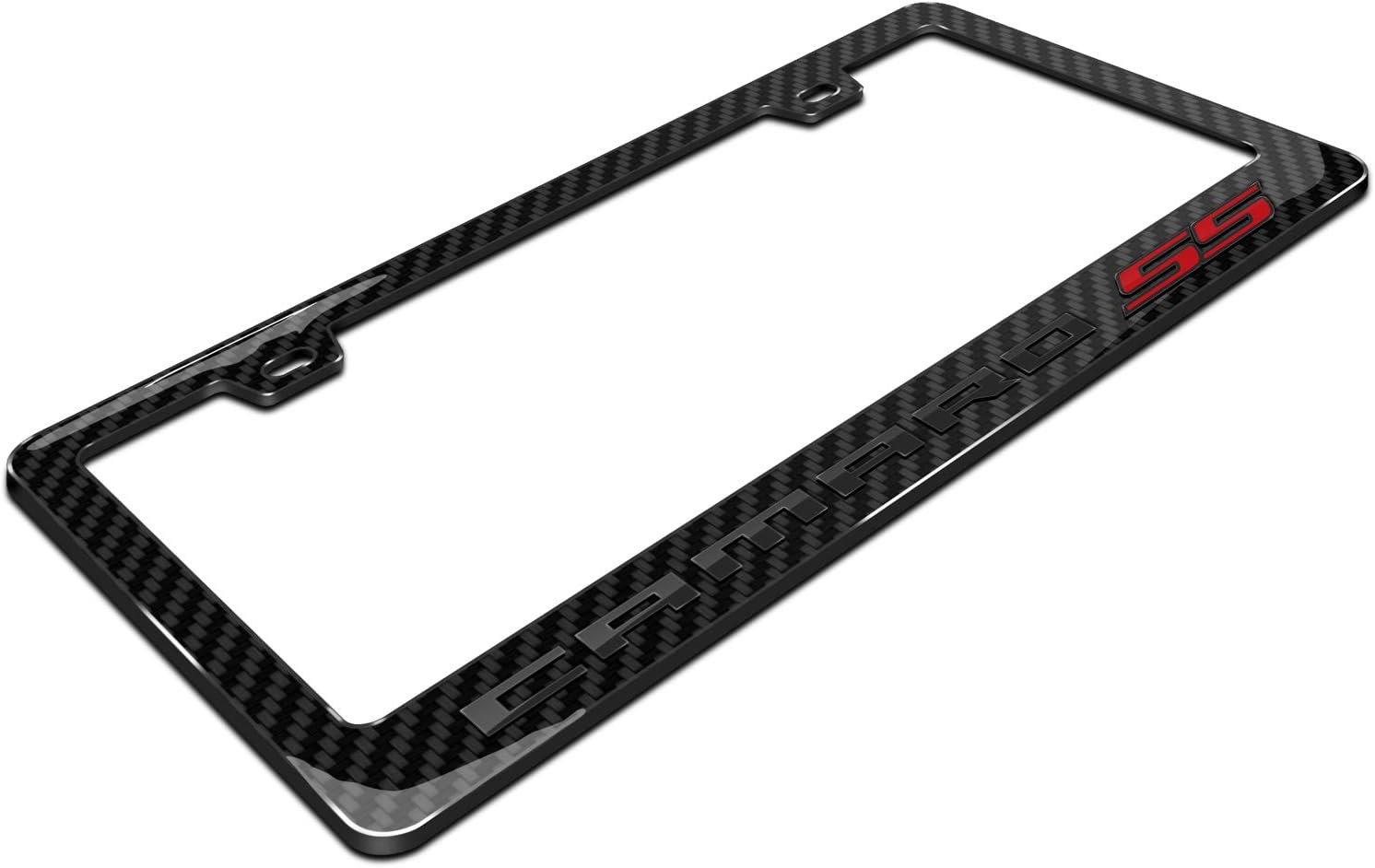 iPick Image for Chevrolet Camaro SS in 3D Dark Gray on Real Carbon Fiber ABS Plastic License Plate Frame is Official Licensed