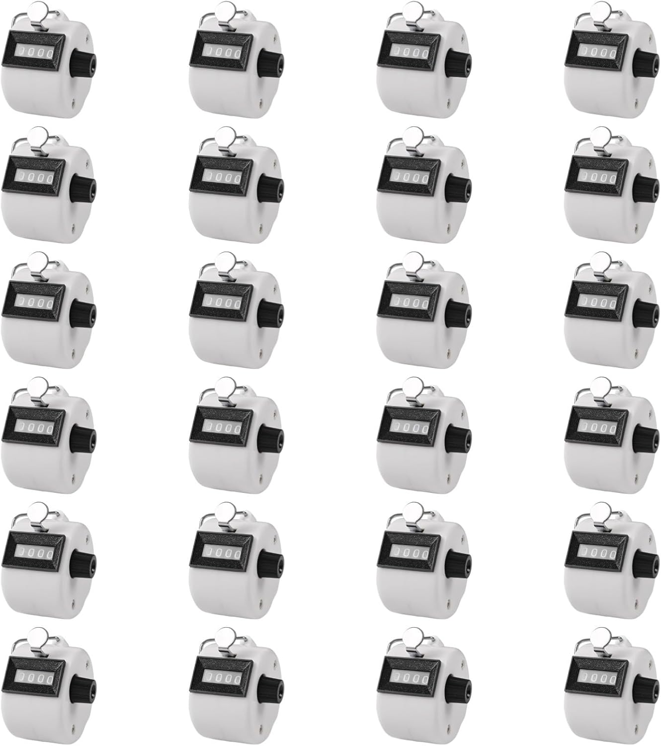 BOSREROY Manual Handheld Counter Set, 24 Pcs 4-Digit Clicker, 1.93 X 1.7 X 1.3 in Tally Counters in White for Sports, Knitting, Events