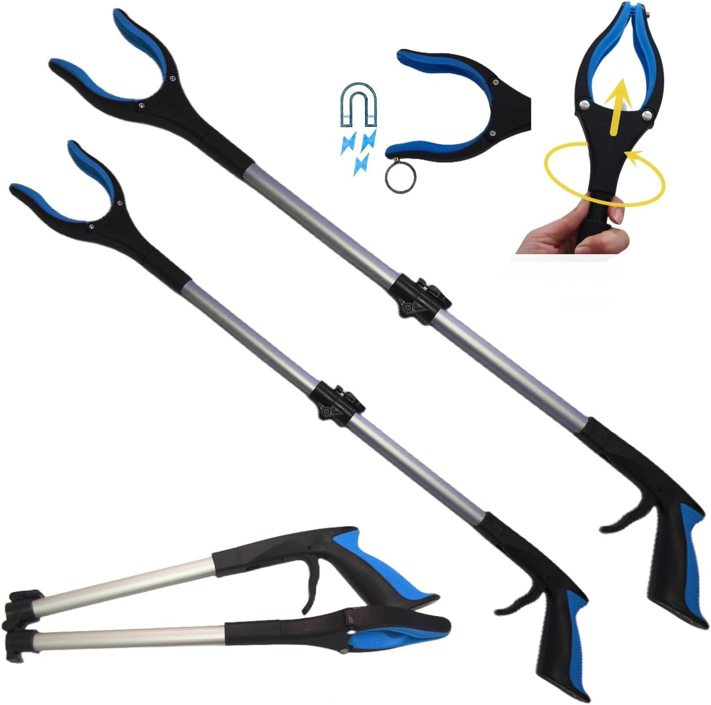 3Pack Grabber Reacher Tool，32 Inch Extra Long Aluminum Lightweight Foldable Pick Up