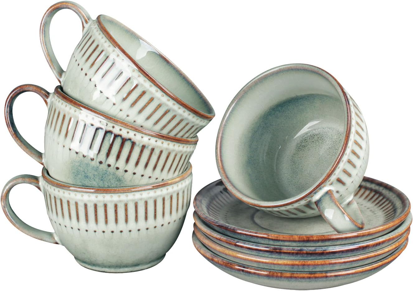 Cappuccino cup with tray, 8.5 oz. Set of 4 Ceramic Coffee Cups and Saucer Set for Latte, latte art cup, suitable for latte/cappuccino/milk/tea