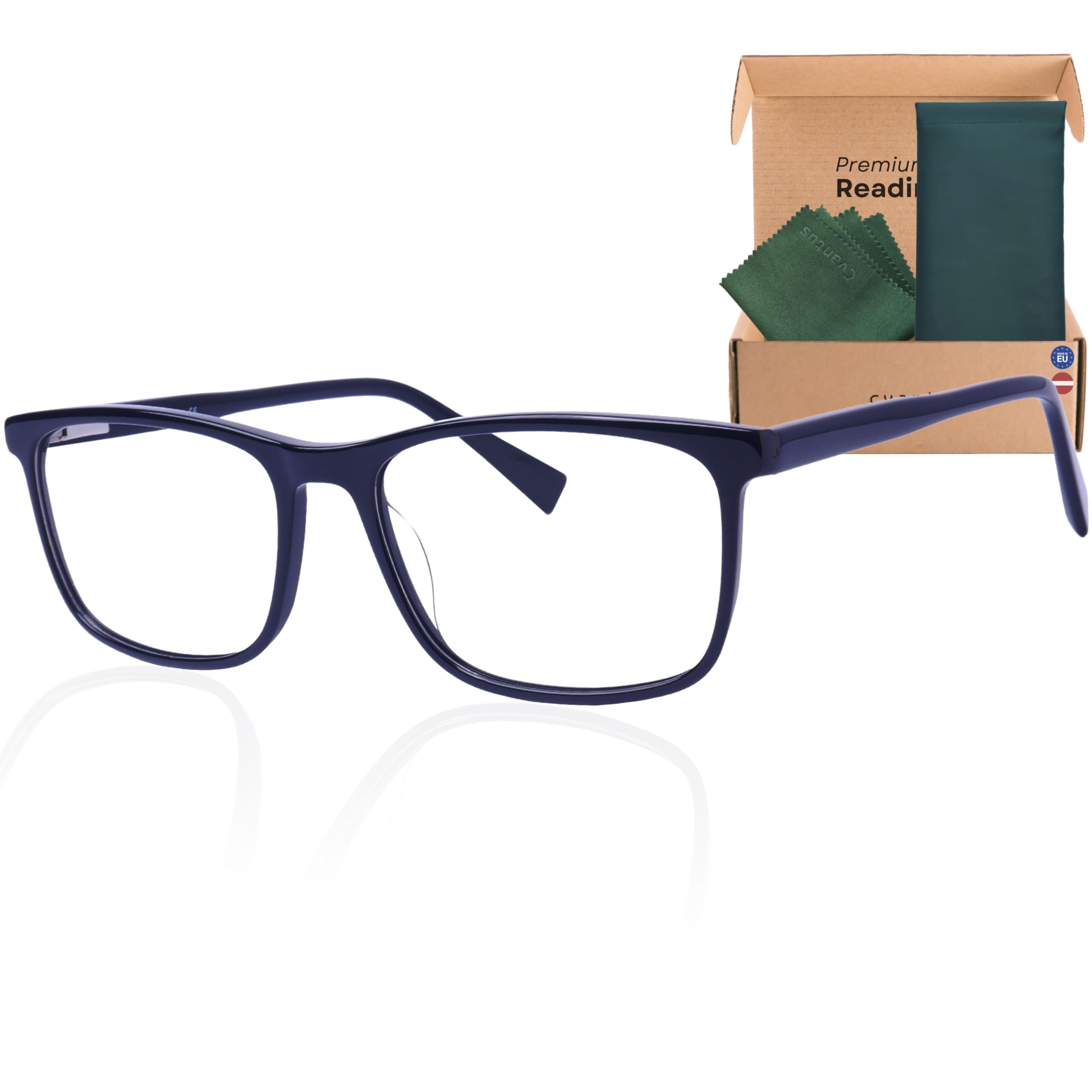 Cvantus Gafas de lectura prémium | Graduación de calidad, realizada por optometristas | Protección luz azul & UV, Antirreflejos | Gafas de lectura cuadradas para hombre y mujer
