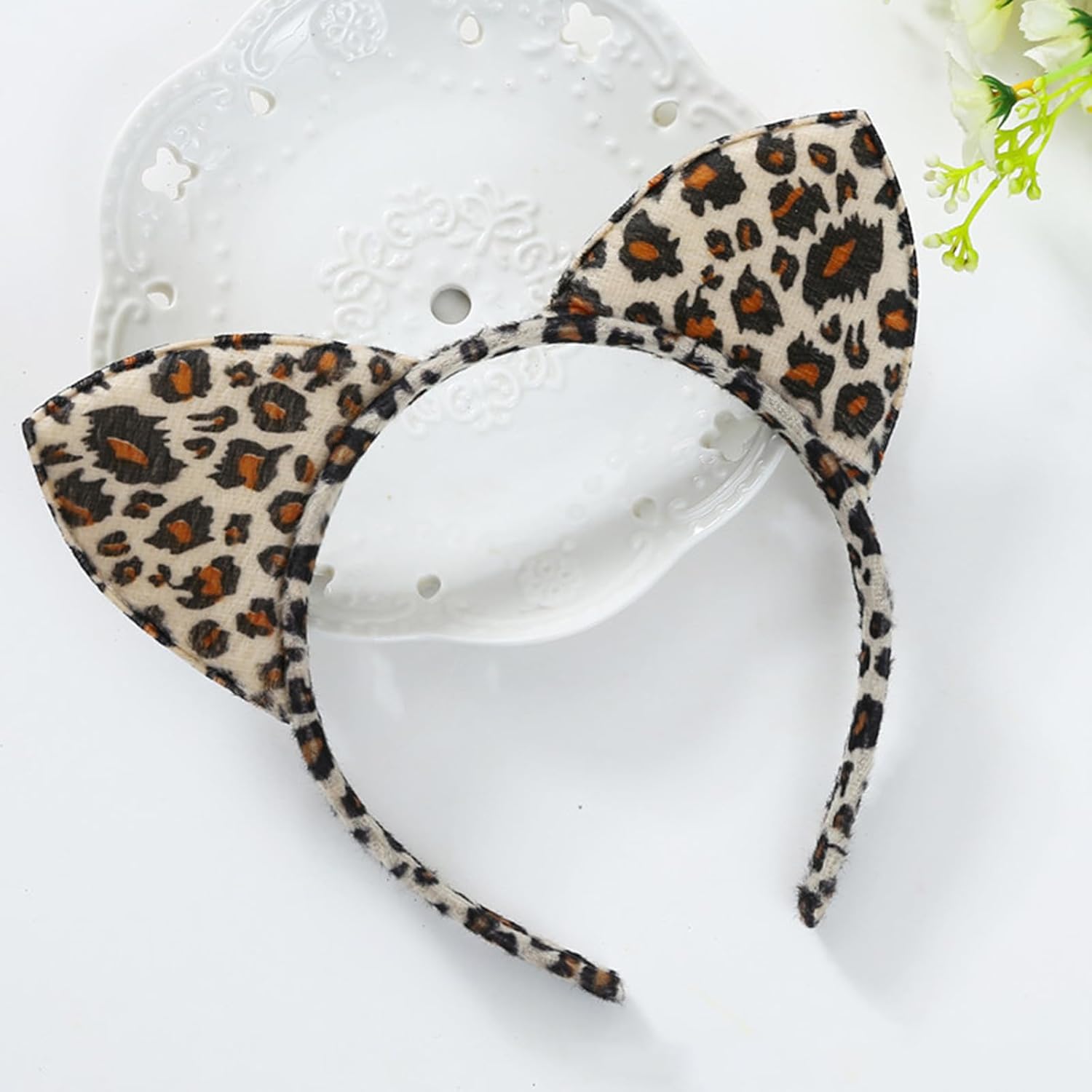 Halloween Leopard Cat Ears Headband Cheetah Cat Ear Hair Bands Leopard Ears Headpiece Cute Hair Accessories for Women Girls Halloween Cosplay Makeup Winter Festival Holiday Party Supplies - Image 7