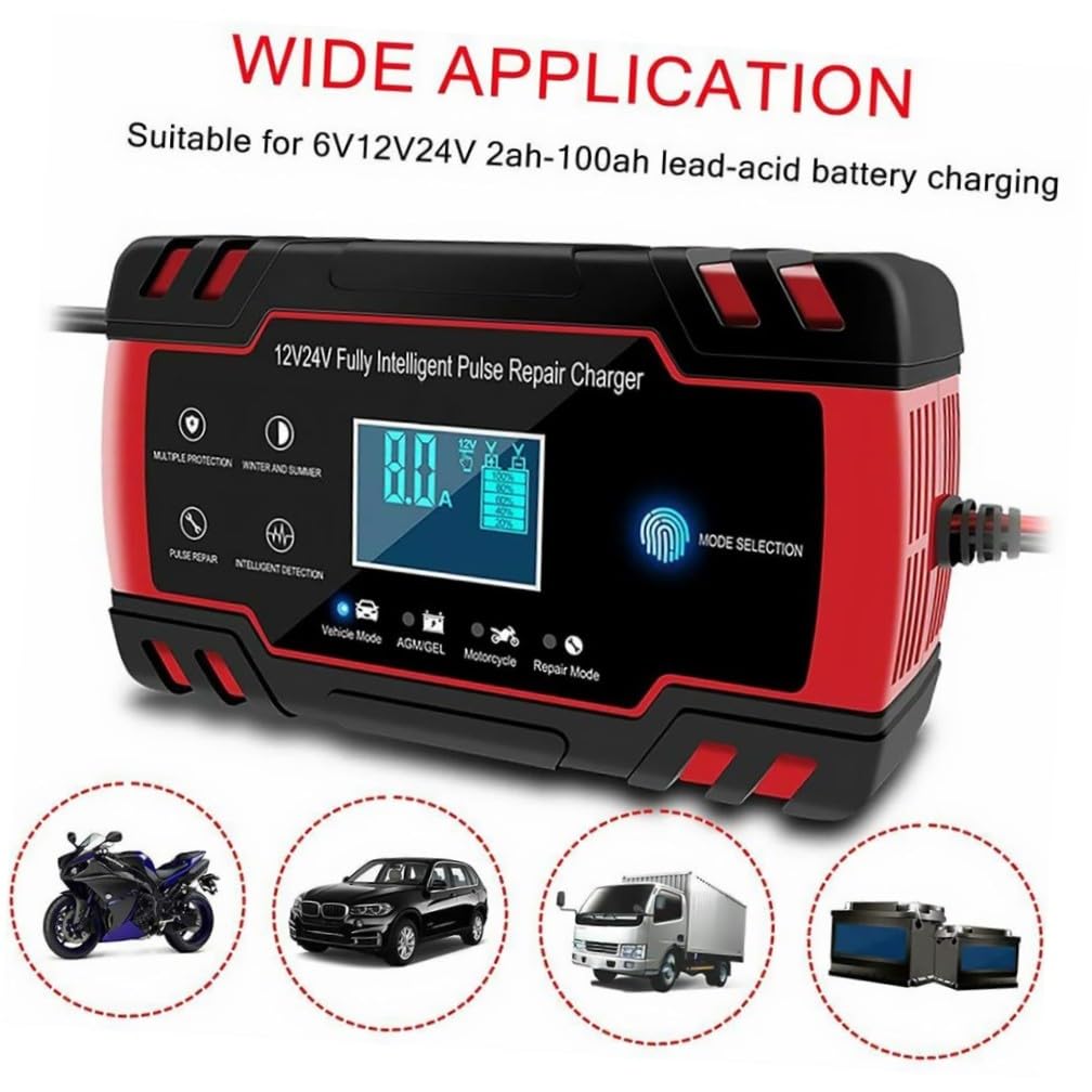 Caricabatterie Intelligente Per Auto Da Manutentore Di Batterie Funzione Di Riparazione Impulsi Compatibile Tutti i Veicoli