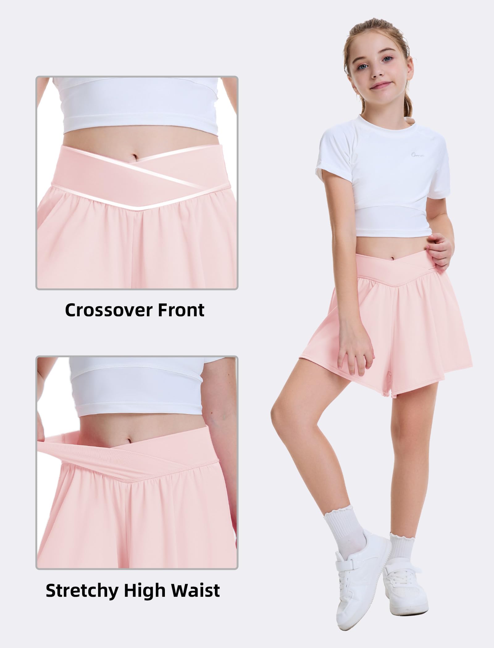 FireSwan Pantalones cortos de mariposa para niñas, pantalones cortos atléticos cruzados con bolsillos, 2 en 1, pantalones cortos para correr, para adolescentes, niñas y jóvenes