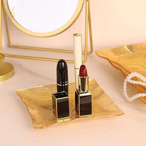 Miniatura 5 de Bandeja cuadrada de plástico con hojas doradas, bandeja decorativa para alimentos, bandeja resistente para festivales y té de la tarde (paquete de 3)