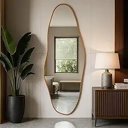 Espelho Orgânico Pedra com Moldura em Couro Design Moderno e Sofisticado para Decoração Disponível em 80x50cm, 108x67cm e 160x70cm (Caramelo, 160x70cm)