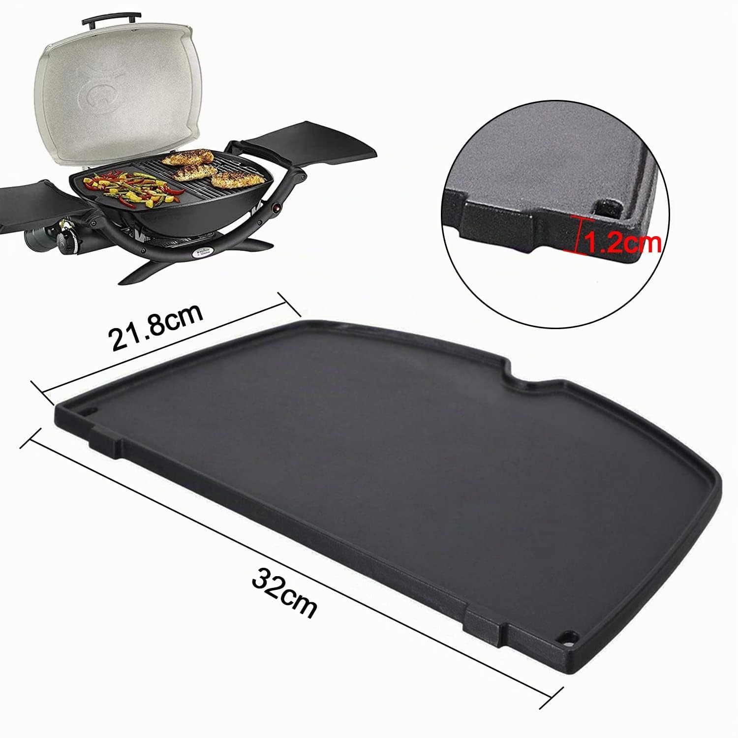 Piastra in ghisa 6558 per barbecue a gas Weber Q100, Q120, Q1000, Q1200, Q140, Q1400 Series, 32 x 22 cm, per barbecue a gas Weber