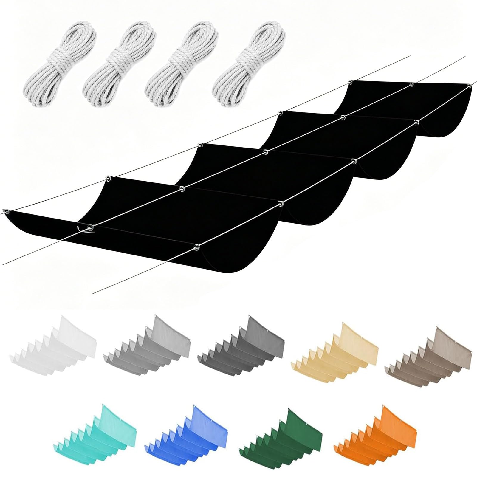 Voile solaire à vagues anti-UV 190x580 cm réglable avec oeillets pour terrasse