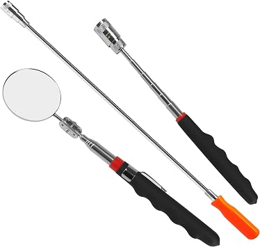 Telescopic Inspection Mirror, Round Mirror Diameter 5cm / 1.96in, Telescopic Magnetic Pickup with LED Lights, Directional Magnetic Pickup with LED Light, 3-in-1 Tool Set