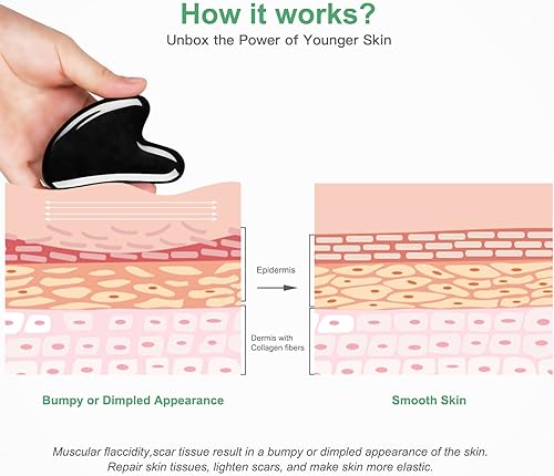 Vista 19 de airogym Herramienta de masaje Guasha, tabla de piedra natural Gua Sha, 4 piezas de piedra Guasha Scraping juegos de masaje para SPA acupuntura