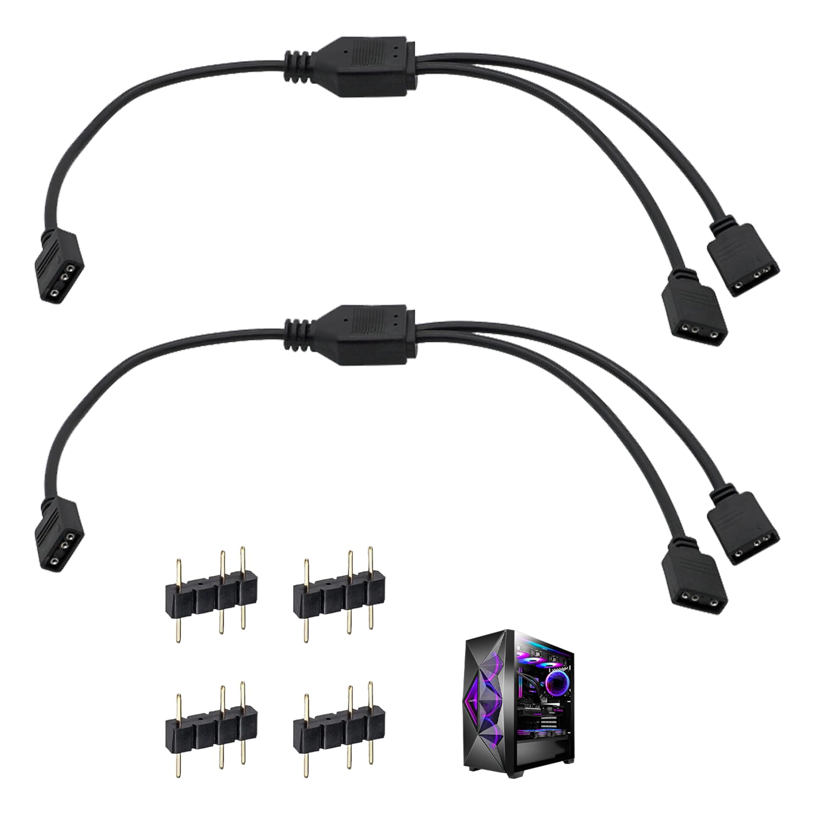 Câbles RGB PC 1 vers 2 Splitter ARGB 3 Pin 5V 30 cm avec Broches Mâles Extension Adressable pour Ventilateurs et Bandes LED