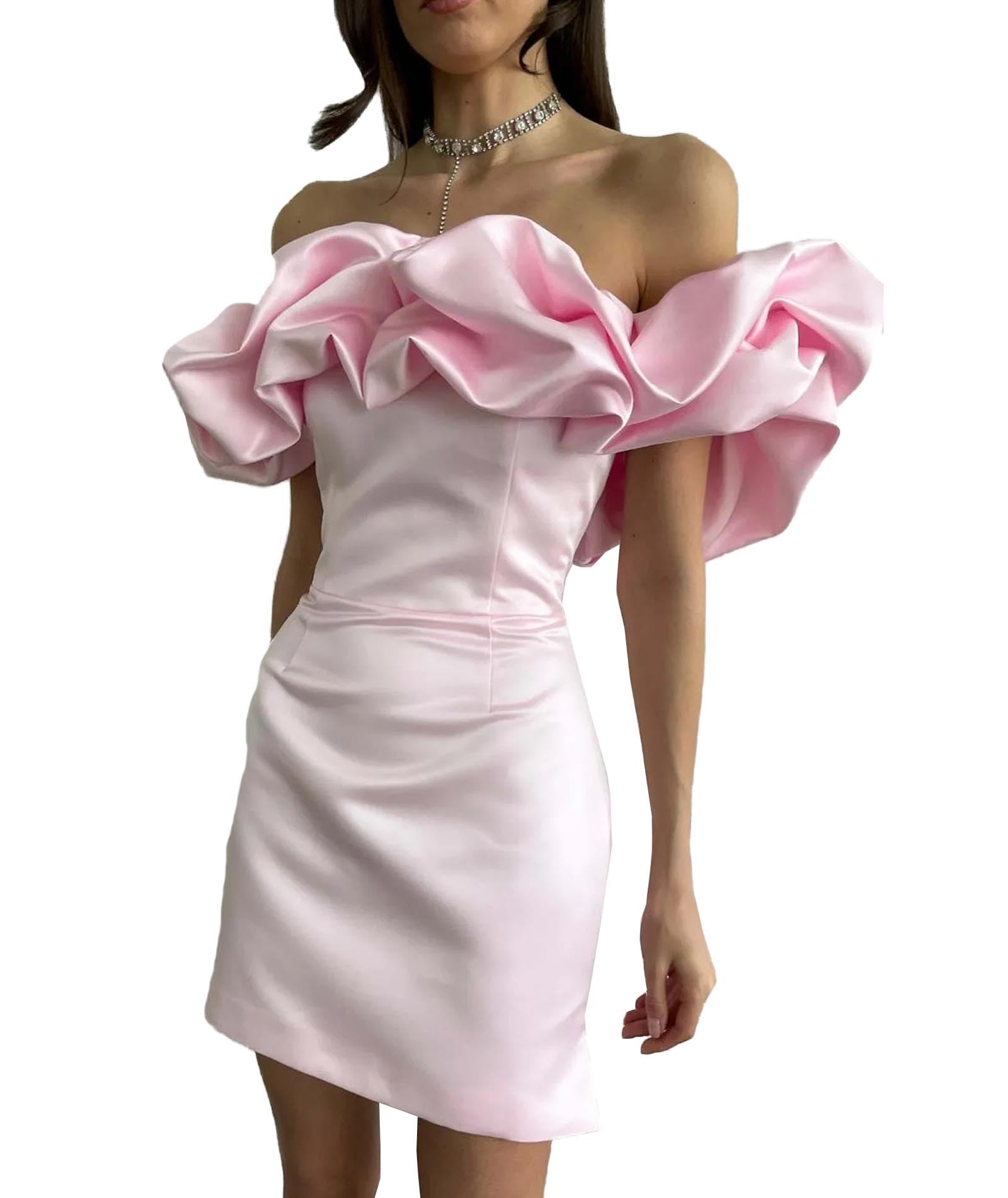 xxxiticat Mini abito da donna in raso, elegante, con spalle aperte, senza maniche, per feste, cocktail, club