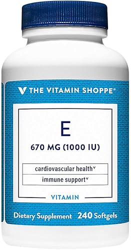 The Vitamin Shoppe Vitamina E 1,000 UI - Fuente natural, apoya el sistema cardiovascular saludable, la salud inmunológica y la salud ocular - Una