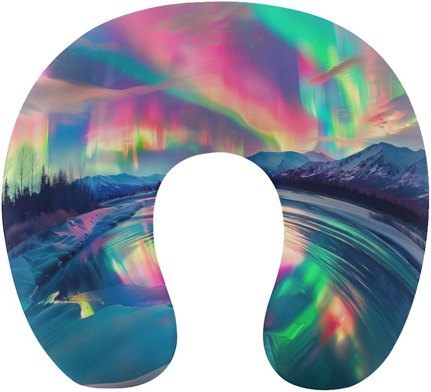 Northern Lights Night Funny Travel Pillow U Shaped Memory Foam Neck Pillows Portable for Flight Car Home Office