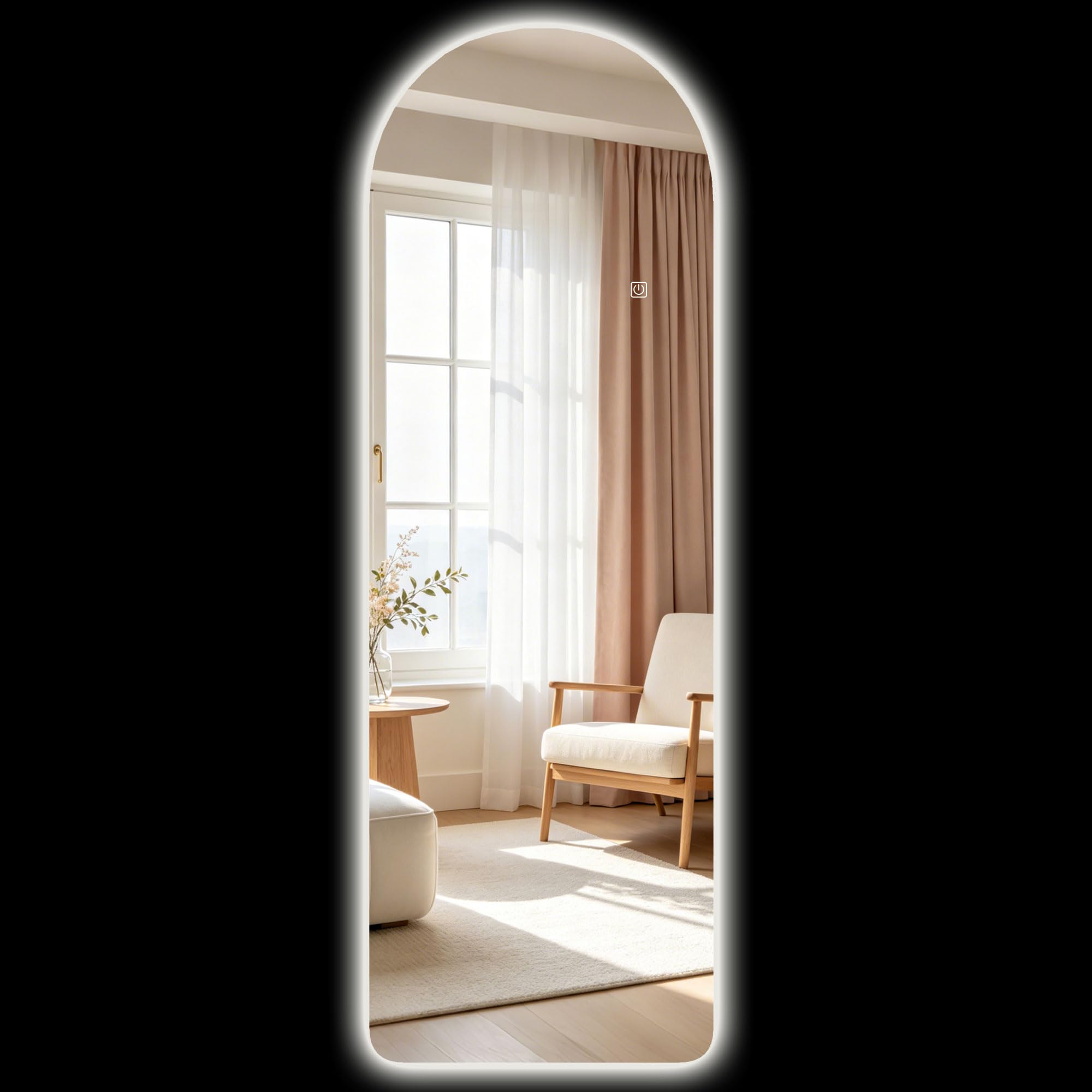 HOMCOM Specchio da Parete ad Arco LED Regolabile 40x3x120 cm Trasparente | Illuminazione, Controllo Touch, Specchio Illuminato, Vetro Temperato, Funzione Memory